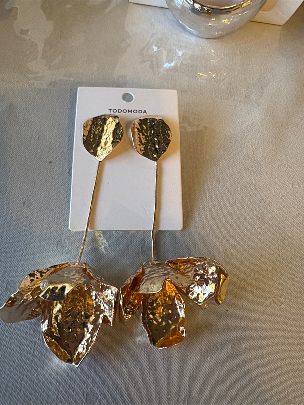Gold Floral Drop Statement Earrings